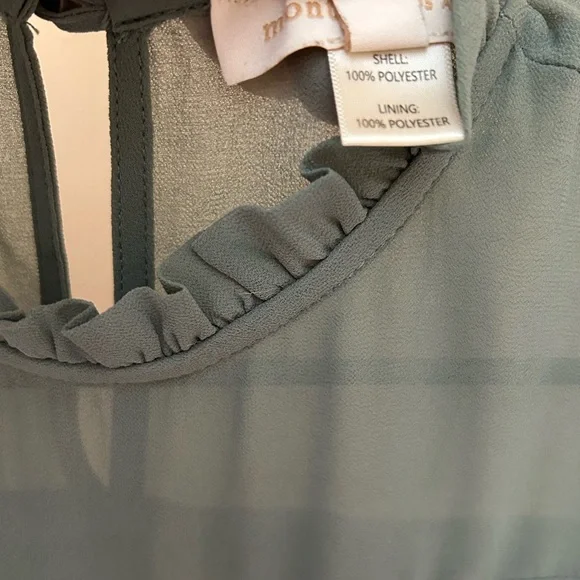 Monteau LA Sage Green Ruffle Sleeveless Blouse | Women S | Sheer Yoke Flowy Top - Picture 5 of 7